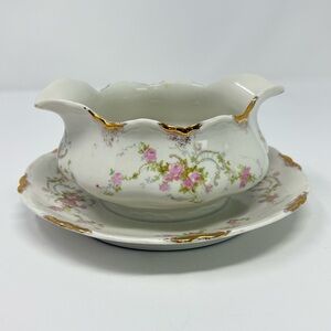 Warwick China A-2003 Floral Gravy Boat with Attached Underplate Old Abby